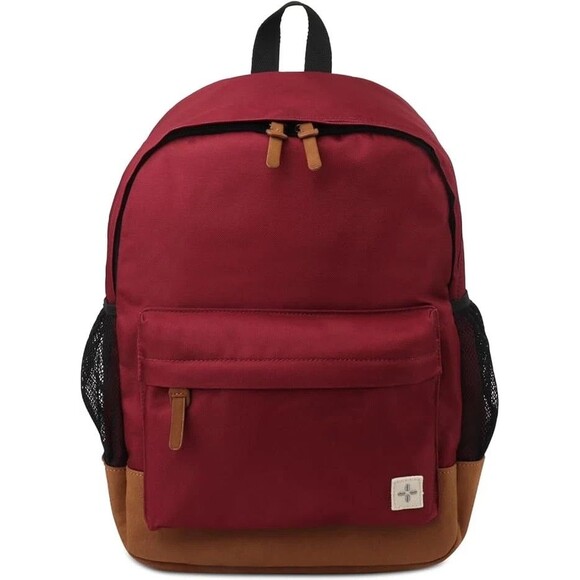 SUN + STONE Burgundy Backpack Canvas School Laptop Bookbag RILEY - Picture 1 of 5